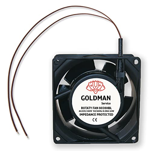 GOLDMAN SERVICE Ventilador fan Axial para Cassette de chimeneas insertable alta temperatura de aspas metálicas universal. (80x80x38mm)