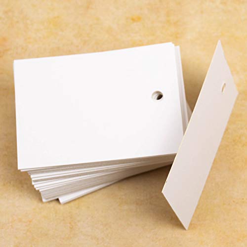 150 Etiquetas de cartón blancas con agujero colgador, 5x7 cm, tarjetas gruesas y resistentes, colgantes, para ropa, complementos, bodas, regalos, felicitación. (Blanco)