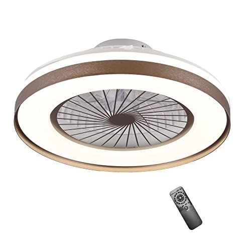 CristalRecord - Plafón Ventilador de techo LED Silencioso Marrón y Blanco con Aspas Invisibles Yoli